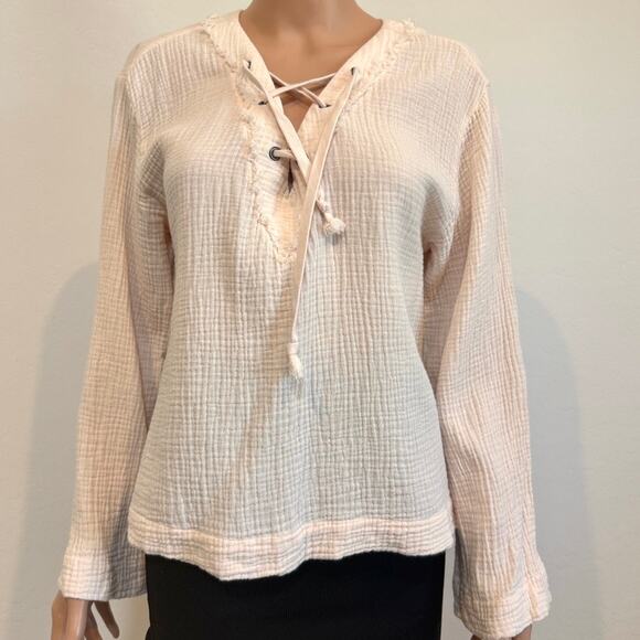 Anthropologie Cloth & Stone medium gauze lattice lace front tie top TLS1 2739 - Picture 10 of 11